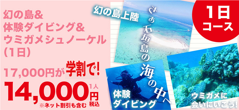 幻の島＆体験ダイビング&ウミガメ1日